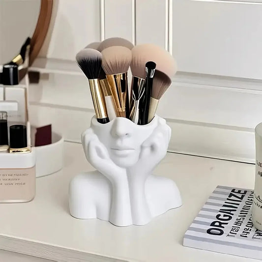 Face Shape Makeup Brush Holder - Beauty Makeup Storage Box, Female/Woman Face Design Lightweight and Portable Storage Box