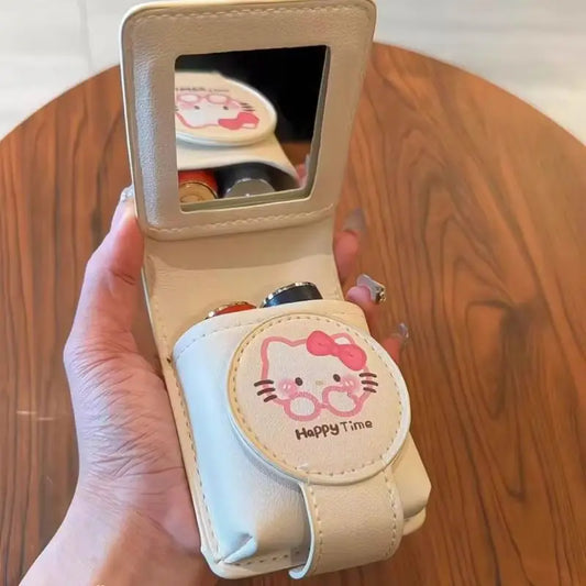 Anime Peripheral Makeup Storage Hello Kitty Kawaii Lipstick Bag Bring A Mirror Portable Travel Makeup Kit Protective Case